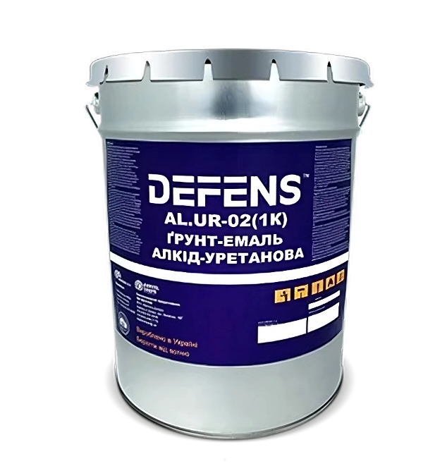 Алкід-уретанова ґрунт-емаль DEFENS AL.UR-02 (1K), жовтого кольору, однокомпонентна, антикорозійна, 25 кг